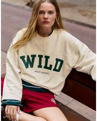 Bershka - Printed Round Neck Sweatshirt - Lyst