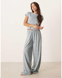 ASOS - Pantalones De Pijama Azules Con Estampado De Florecitas Mix & Match De - Lyst