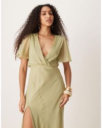 knee length dresses for ladies Rent Asos Design Curve Exclusive Midi Dress With Kimono Sleeve And Tie  Waist In Pleat In Lilac