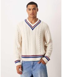 Abercrombie & Fitch - Jersey De Manga Larga Con Cuello De Pico Y Detalle De Rayas De Punto De Ochos De -Neutro - Lyst
