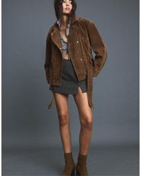 Stradivarius - Leather High Neck Trench Coat With Belt - Lyst