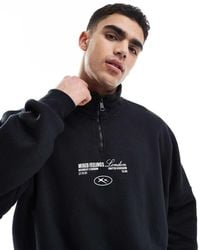 Bershka - Sweatshirt Met 1/4 Rits En Print En Biezen Op De Achterkant - Lyst