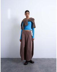 TOPSHOP - Falda Vaquera Larga Marrón Nutria De Pernera Barrel Con Costuras De - Lyst