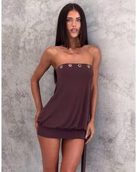 Tiger Mist - Ravenna Bandeau Jersey Eyelet Detail Cinched Skirt Drape Detail Mini Dress - Lyst