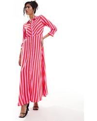 Y.A.S - Y.a.s - robe chemise longue à rayures - rose/rouge - Lyst
