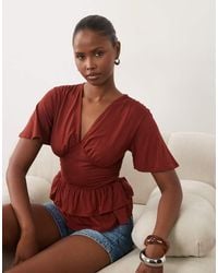 ASOS - V Neck Top With Ruffle Peplum Hem - Lyst