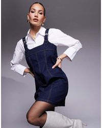 River Island - Denim Overgooier Jurk Met Donkere Wassing - Lyst