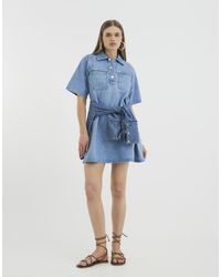 River Island - Short Sleeve Denim Collared Shirt Dress - Lyst