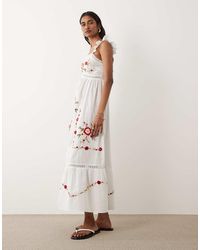 Miss Selfridge - Lace Insert Embroidered Maxi Dress - Lyst