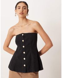 ASOS - Denim Button Through Bandeau Top With Gold Buttons - Lyst