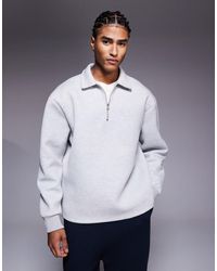 ASOS - Oversized Quarter Zip Sweatshirt With Collar And Fixed Hem - Lyst