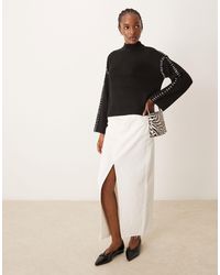 Vila - Knitted High Neck Jumper With Contrast Stitch Detail - Lyst