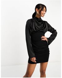 ASOS - High Neck Satin Mini Dress With Structured Skirt - Lyst