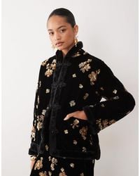 Sister Jane - Velvet Embellished Mandarin Collar Faux Fur Trim Jacket Co-ord - Lyst