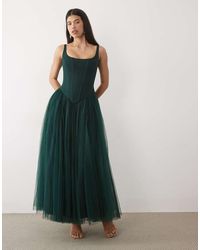 LACE & BEADS - Tulle Drop Hem Corset Maxi Dress - Lyst