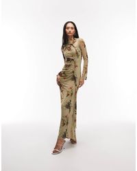 ASOS Floral Embroidered Dobby Mesh Flutter Sleeve Maxi Dress in Pink | Lyst