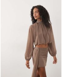 ASOS - Co-Ord Semi Sheer Mesh High Neck Long Sleeve Top With Bubble Hem - Lyst