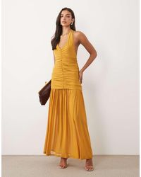 ASOS - Halter Neck Ruched Maxi Dress With Sheer Skirt - Lyst