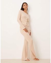 ASOS - Lounge Wide Rib Knit Fold Over Wide Leg Pants - Lyst