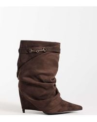 SIMMI - Simmi London Wide Fit Sansa Fold Over Ruched Heeled Boots With Horsebit Detail - Lyst
