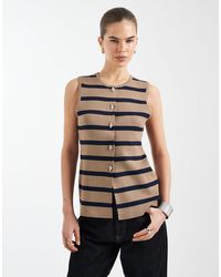 ONLY - Débardeur boutonné en maille à rayures - beige/bleu marine - Lyst