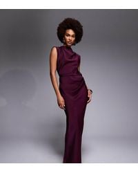 ASOS - Asos Design Tall Satin High Neck Pleated Bodice Midi Dress - Lyst