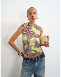 TOPSHOP - Printed Ruched Neck Tie Cut Out Top - Lyst