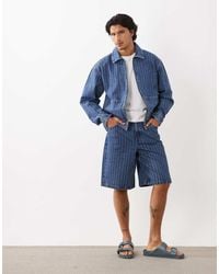 ASOS - Co-ord Loose Denim Striped Jorts - Lyst