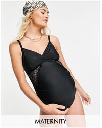Wolf & Whistle Maternity Exclusive Lace Insert Swimsuit - Black