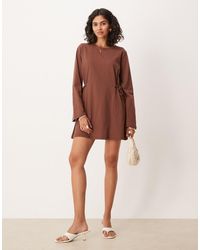 ASOS - Tie Side Cinched Mini Dress With Long Sleeve - Lyst