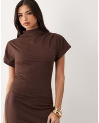 ASOS - Co-Ord Linen Look Drape High Neck Top - Lyst