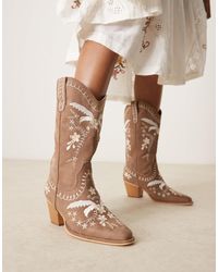Glamorous - Embroidered Western Knee Boots - Lyst