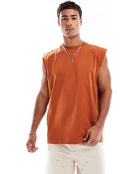 ASOS - Camiseta Color Óxido Sin Mangas Extragrande De Tejido Grueso De -Marrón - Lyst