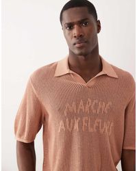 ASOS - Relaxed Knitted Mesh Notch Neck Polo With Chest Graphic - Lyst