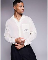 ASOS - Camicia Color Crema Con Rever E Ricamo Sul Petto - Lyst