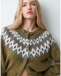 Aware - Wool Blend Round Neck Fairisle Knitted Cardigan - Lyst