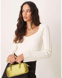 Gina Tricot - Cable Knit Fitted Sweater With Sweetheart Neck - Lyst