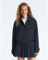 Oysho - Pinstripe Piqué Polo Neck Jacket With Cotton - Lyst