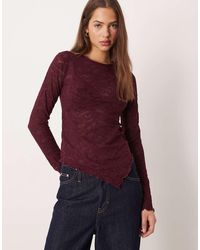 Gina Tricot - Asymmetrische Top Van Kant Met Lange Mouwen - Lyst