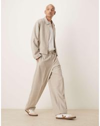 ASOS - Pantalones De Vestir Sin Cierres De Corte Ancho Con Textura Flameada De (Parte De Un Conjunto)-Neutro - Lyst