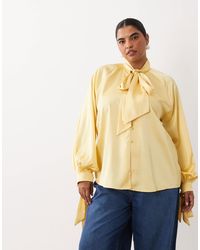 ASOS - Asos Design Curve Satin Tie Cuff Tie Neck Button Down Blouse - Lyst