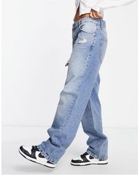 ASOS – sehr locker geschnittene boyfriend-jeans mit zierriss am oberschenkel - Blau