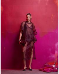 ASOS - – 2-in-1-midi-trägerkleid mit kastigem t-shirt aus organza - Lyst