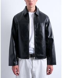 TOPMAN - Faux Leather Harrington Jacket - Lyst