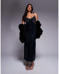 ASOS - Vestido Largo Con Aberturas Y Pecho Adornado De Terciopelo De - Lyst