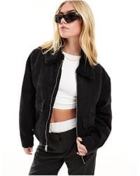 Hollister - Denim Bomber Jacket With Faux Fur Collar - Lyst