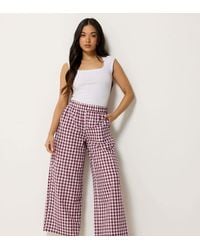 PixieGirl - Petite Gingham Cotton Wide Leg Trousers - Lyst