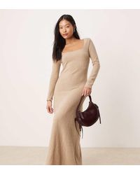 Vila - Gebreide Maxi-Jurk Met Lange Mouwen En Vierkante Hals - Lyst