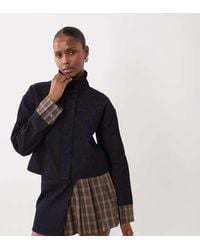 The Frolic - Exclusive Denim Funnel Neck Check Contrast Sleeve Jacket Co-Ord - Lyst