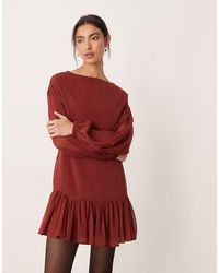 ASOS - Slash Neck Chiffon Godet Mini Dress - Lyst